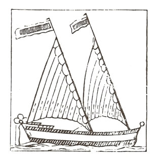 A 17th-century woodcut of a triangular-sailed Bermudian vessel